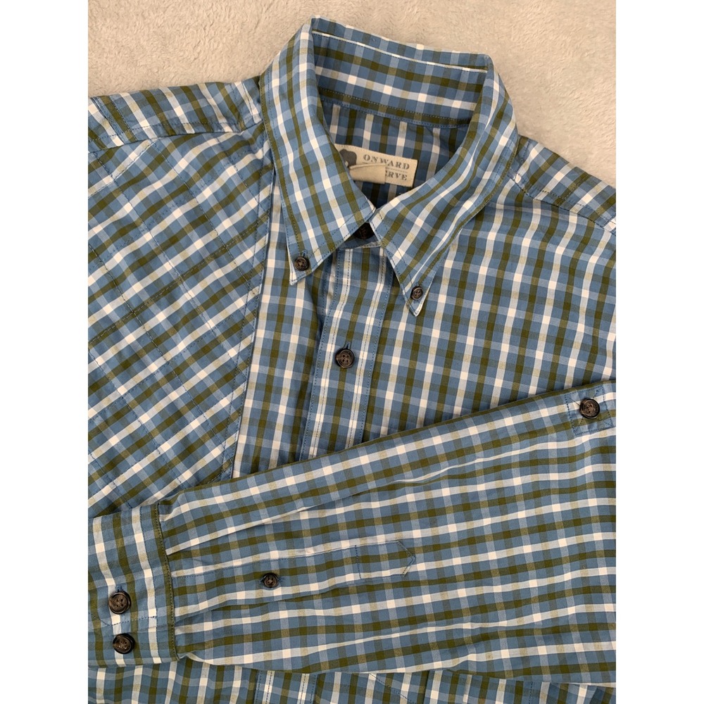 Onward Reserve Shirt Mens Small Blue‎ Green Gingham Check Vented Long Sleeve